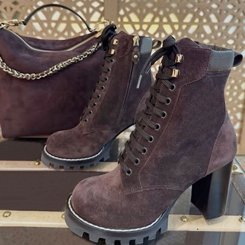 2026 Designer Star Trail Ankle Boots Martin Desert Boot High Heels Boots Women Leather Boots Vintage Print Jacquard Textile Fashion Platform Suede Boot Shoes 013 - 4 of 8