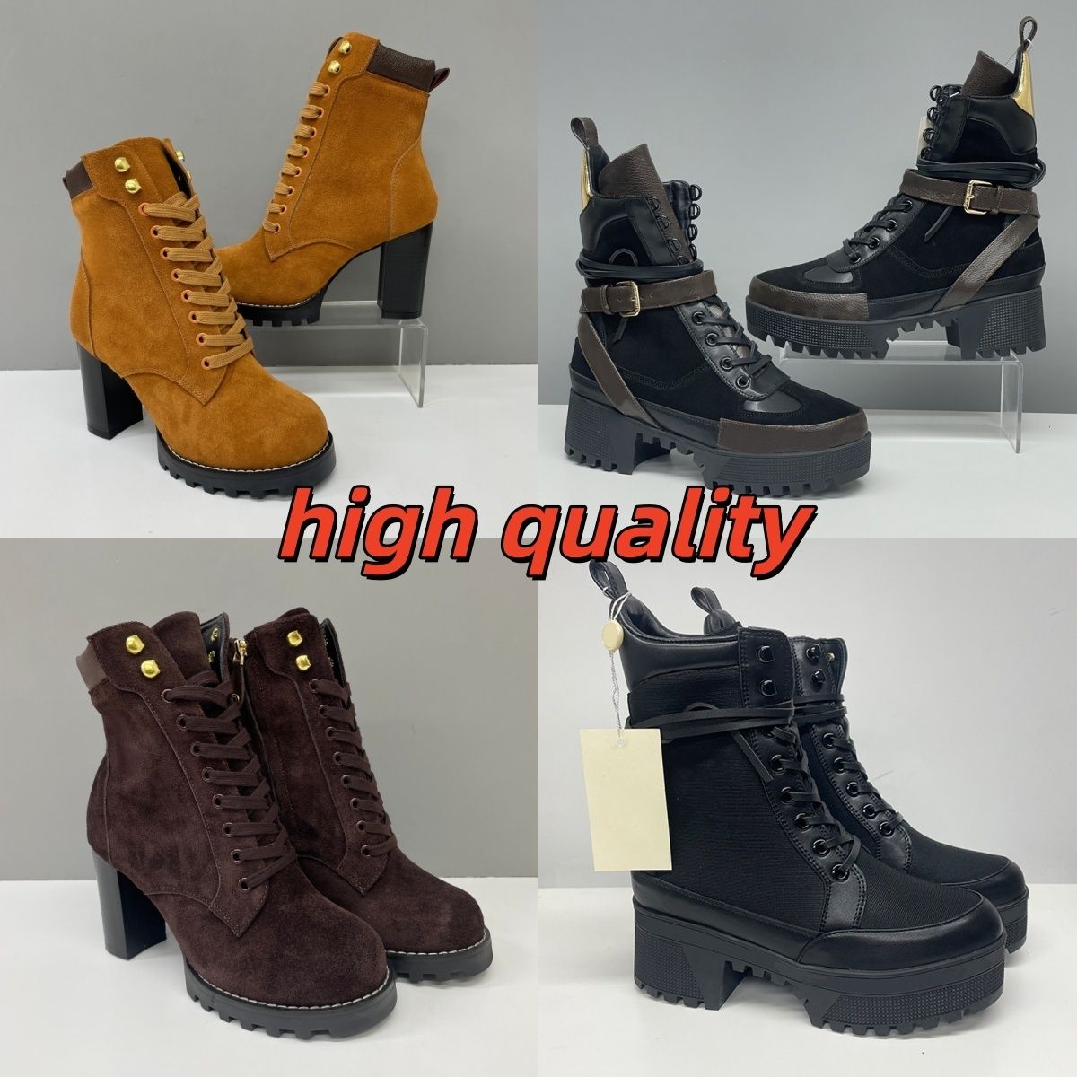 High Heel Boots Suede Calf Leather Winter Boots Camel Brown Ankle Boot Over Knee Boot Woman Martin Designer Classic New Vintage Print High Quality Letter Outsoles 013 - 2 of 8