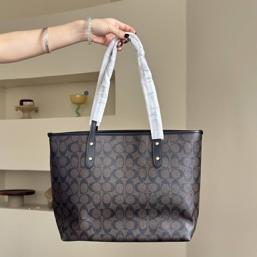 Designer Bag Shoulder Bag Handbag City tote bag Classic Brown and Black Monogram Bag Classic coated monogram canvas Smooth leather trim Bag Best Selling Commuter Bag - 7 of 8