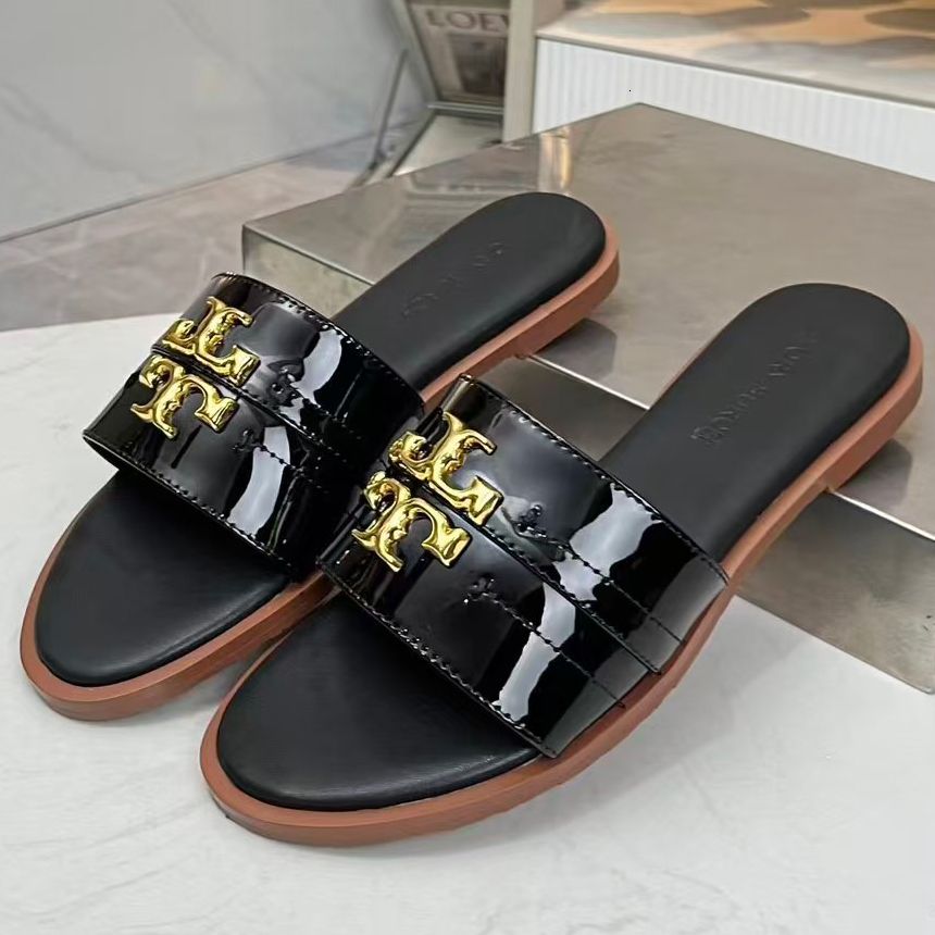Designer Shoes Eleanor Metal Logo Decor Slide Slippers Women Rhinestone Flat Open Toe Slip On Sandals Summer Beach Casual Outdoor Daily Shoes - 8 of 8