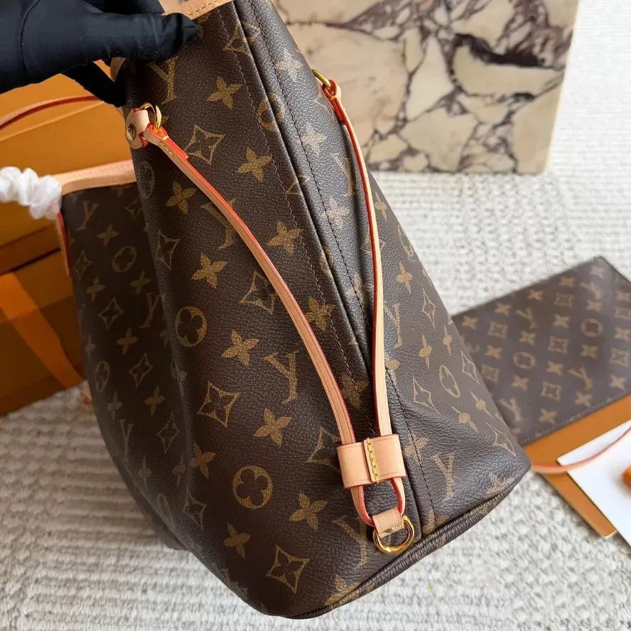 designer bag luxury bag tote bag shoulder bag full brown print bag leather bag crossbody bag high quality capacity composite shopping bag classic and popular styles - 7 of 9
