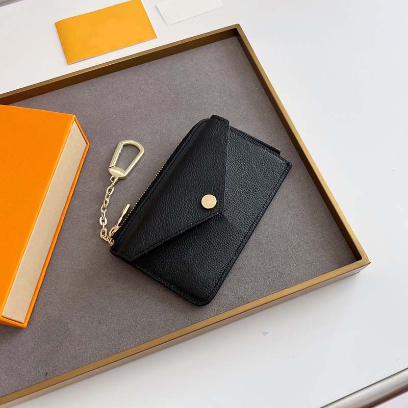 Designer wallet key chain pouch women Card Holder keychain Fashion purses embossed leather purse credit card mini wallets lady short money clutch bag with box PRPU - 1 of 8