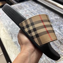 Designer Burberry slides for men Summer Beach Slippers Vintage Tartan Slider Men Women High Quality Luxury Sandals Archive Beige Print Embossed Slide 35-46 with box - putianbuy
