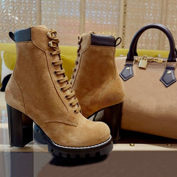 High Quality Designer Star Trail Ankle Boots Women Suede Calf Leather Platform Block Heel Lace Up Zipper Winter Combat Booties Daily Outdoor Shoes 1178 - Shoes & Accessories - putianbuy