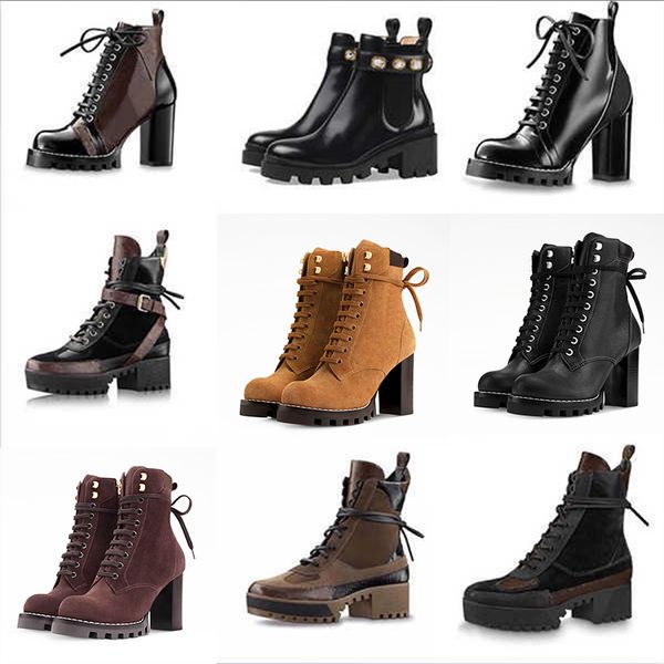 2026 Designer Star Trail Ankle Boots Martin Desert Boot High Heels Boots Women Leather Boots Vintage Print Jacquard Textile Fashion Platform Suede Boot Shoes 013 - Shoes & Accessories - putianbuy