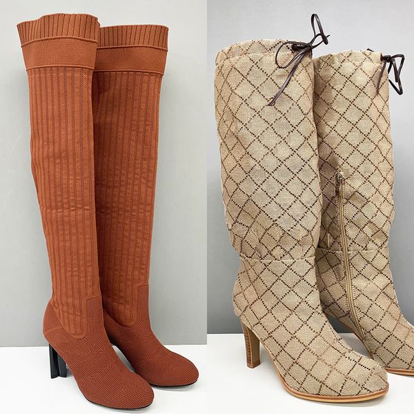 2026 Women Designer Boots Over The Knee Sock Boot Winter Socks Long Boot Adjustable Straps Canvas Zipper Laces Original Shoes Ladies Girls Sexy Knee High Boot 335 - Shoes & Accessories - putianbuy