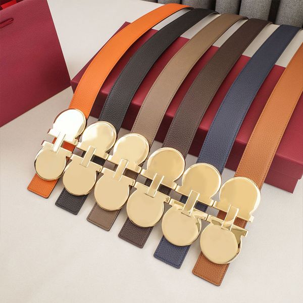 Mens Woman Belt Luxury Genuine Leather Belts Golden Silver Smooth Buckle 3.5cm 3.8cm Width Man Woman Waistband Lychee Texture 16 Model Optional Waist Girdle - Fashion Accessories - putianbuy