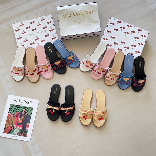 Louis Vuitton x Takashi Murakami Lily Flat Mule Wide Strap Flat Slide Sandals For Women Open Toe Casual Beach Vacation Slip On Slippers Multiple colors - Shoes & Accessories - putianbuy