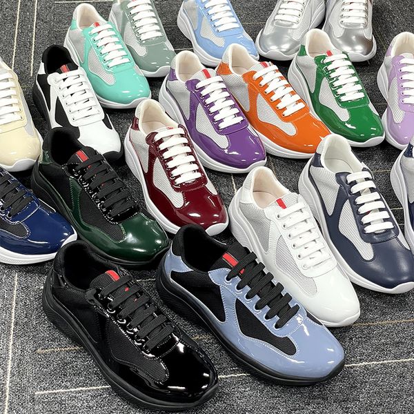 Men Women Patent Leather Black Mesh Lace Up Casual Sneakers Flat Outdoor Sports Running Trainers Shoes Big Size 49 With Box NO53 - Fashion Collection - putianbuy