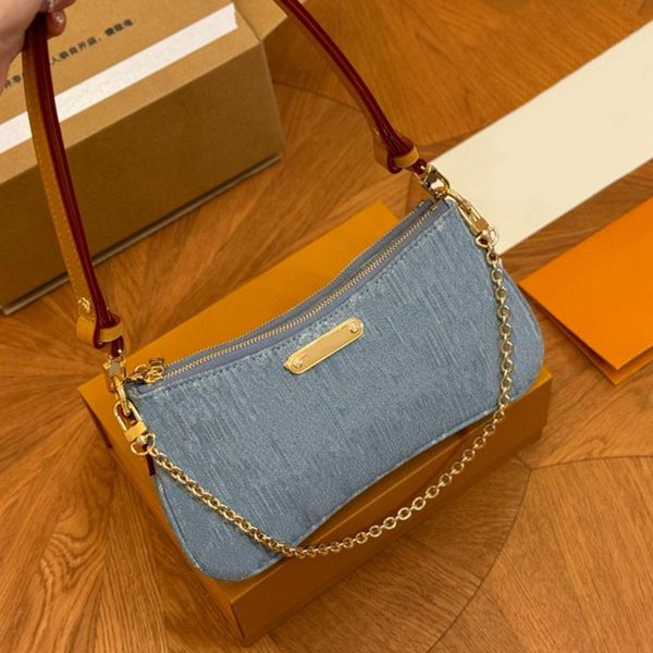 Denim Hobo Designer Shoulder Bags Women's Handbags Totes Leather Trim Casual Chain on The Wallets Fashion Light Blue Liv Tote New - Bags, Luggage & Accessories - putianbuy